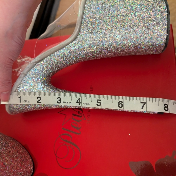 NIB Pleaser Flamingo 808-LG Silver Glitter Platform Stiletto Pole Dance Heels - Picture 9 of 12